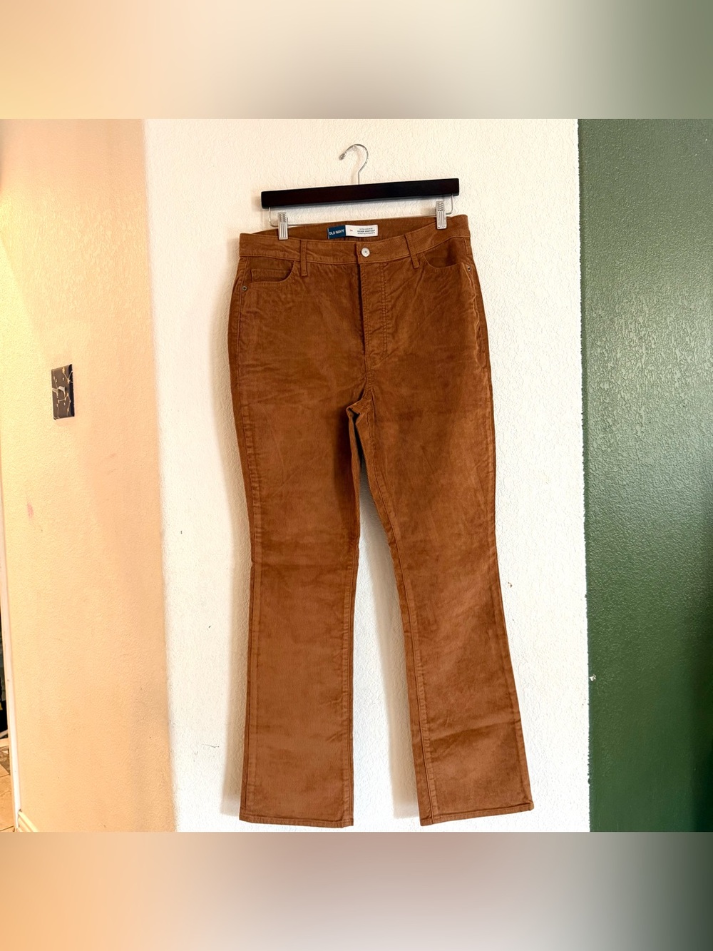 Old Navy Womens Corduroy Pants Tan Extra High Rise Bootcut Button Fly Size 14